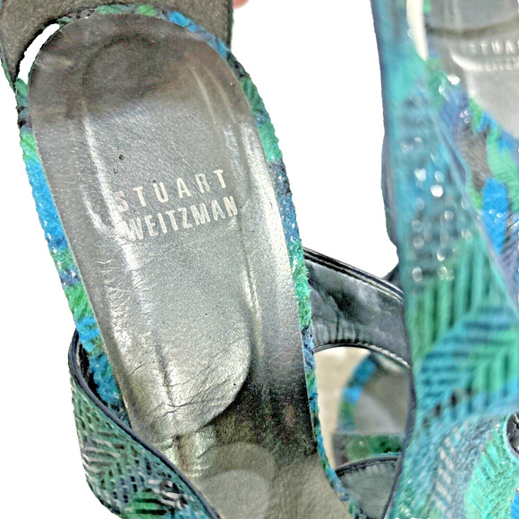 Stuart Weitzman Blue Green Purple High Heel Sandals Size 9 Ankle Strap Buckles - Picture 11 of 13